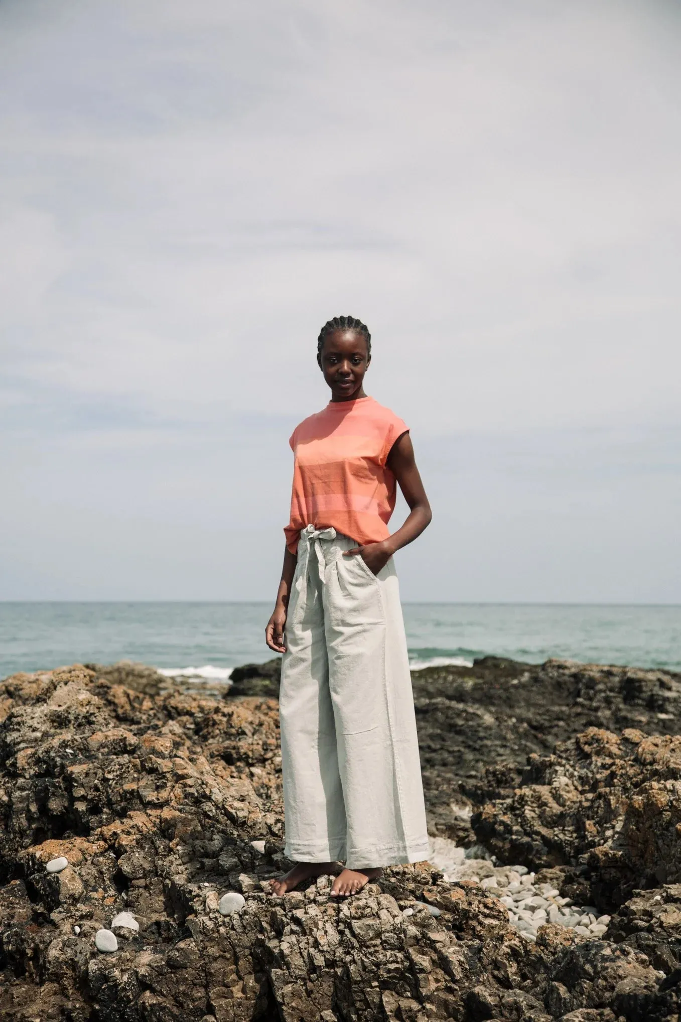 cotton top - aukai - coral multi stripe
