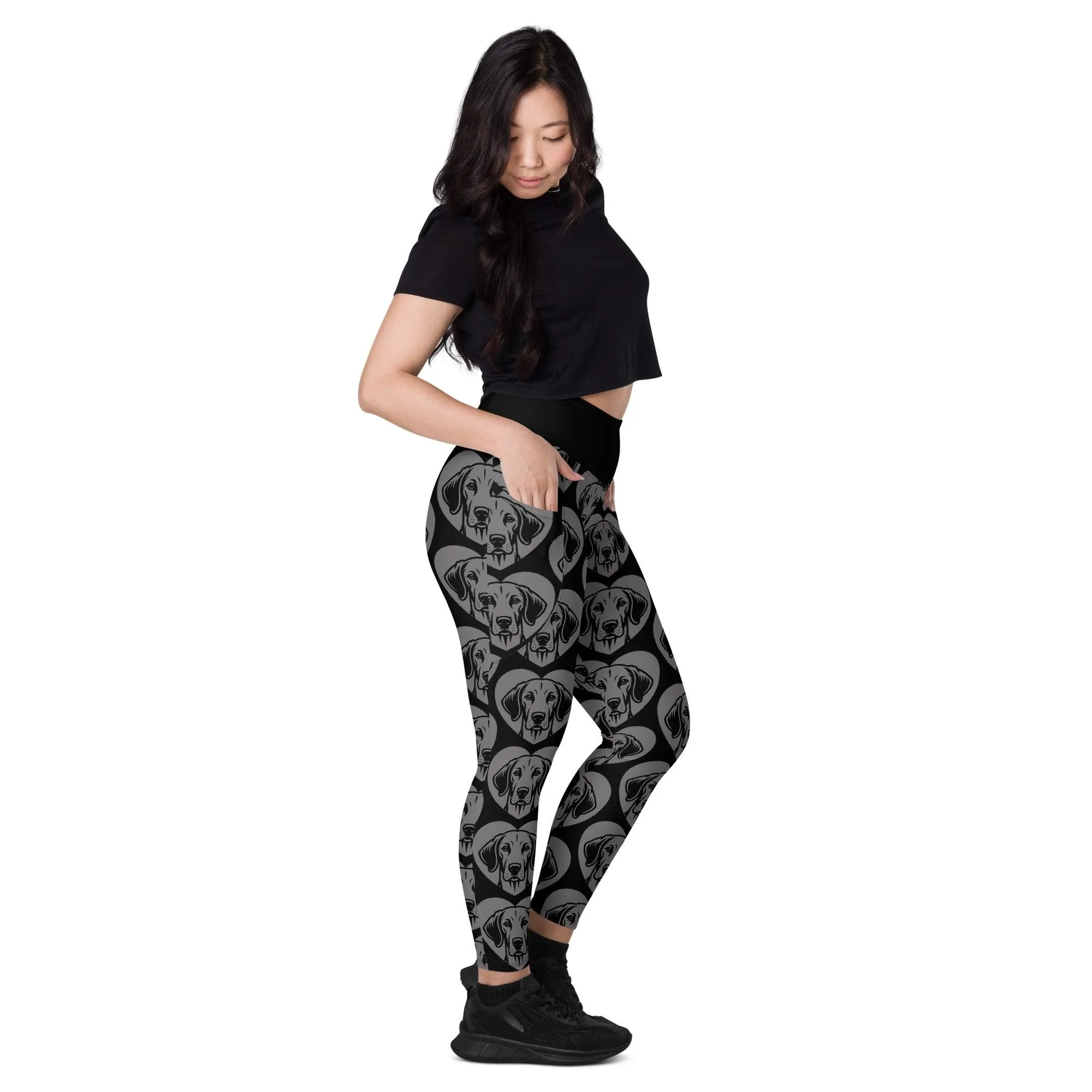 DOG BREED LEGGINGS with pockets - ENGLISH FOXHOUND - HERTTAHOUND - grey