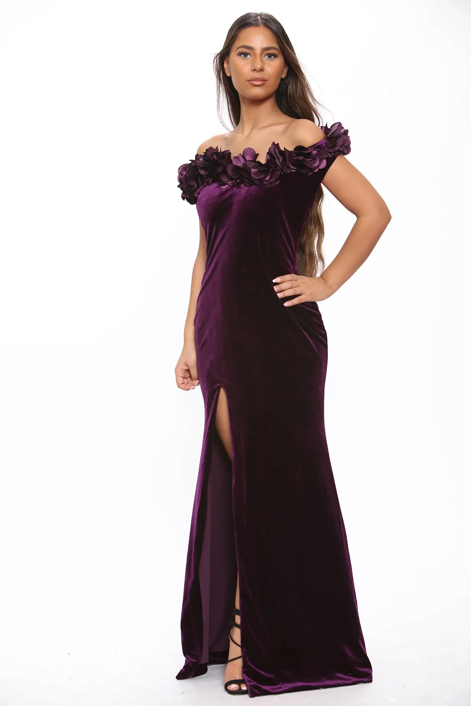 Off Shoulder Ruched Ruffles Maxi Dress
