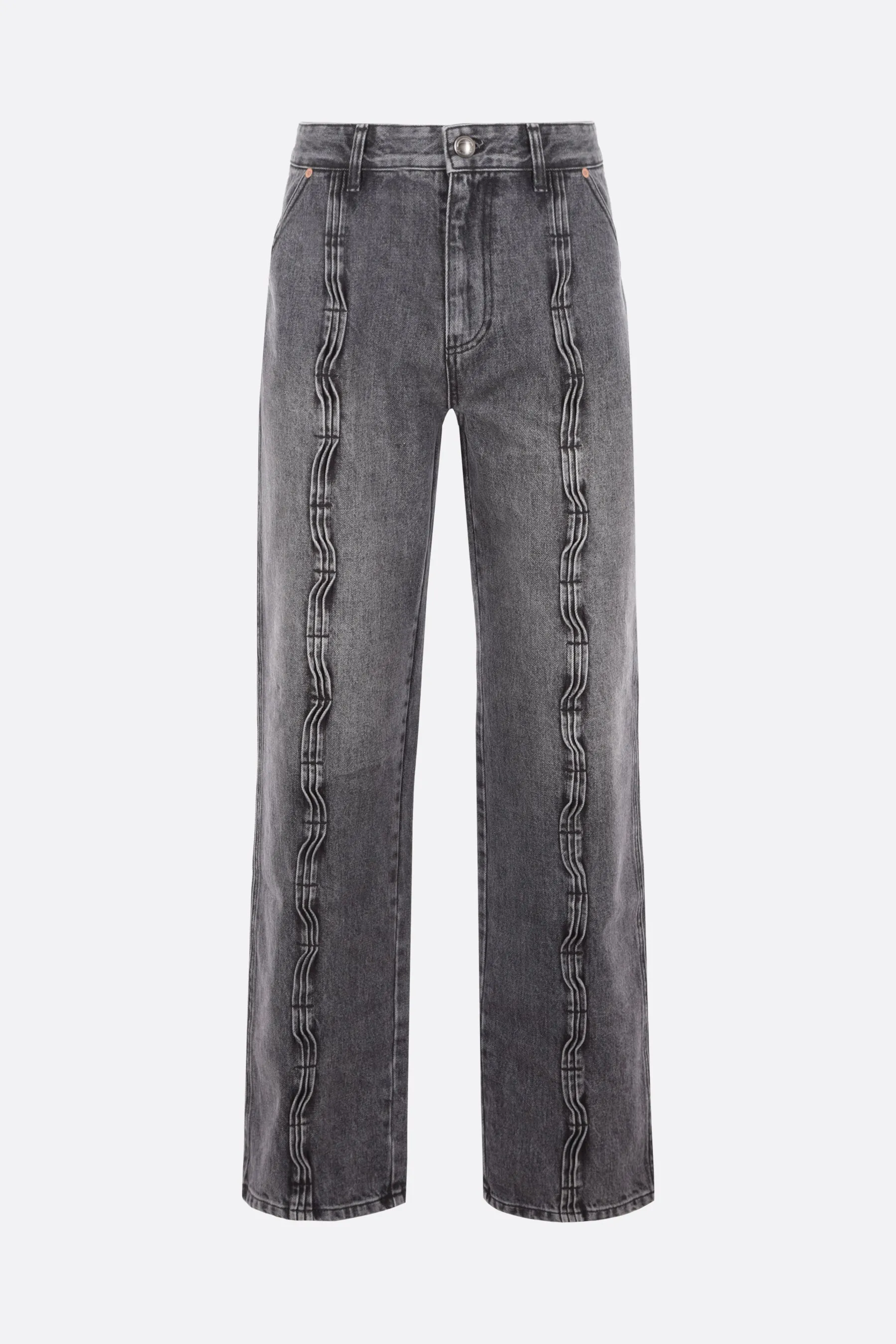 Pleated Wave Pattern Denim Jeans