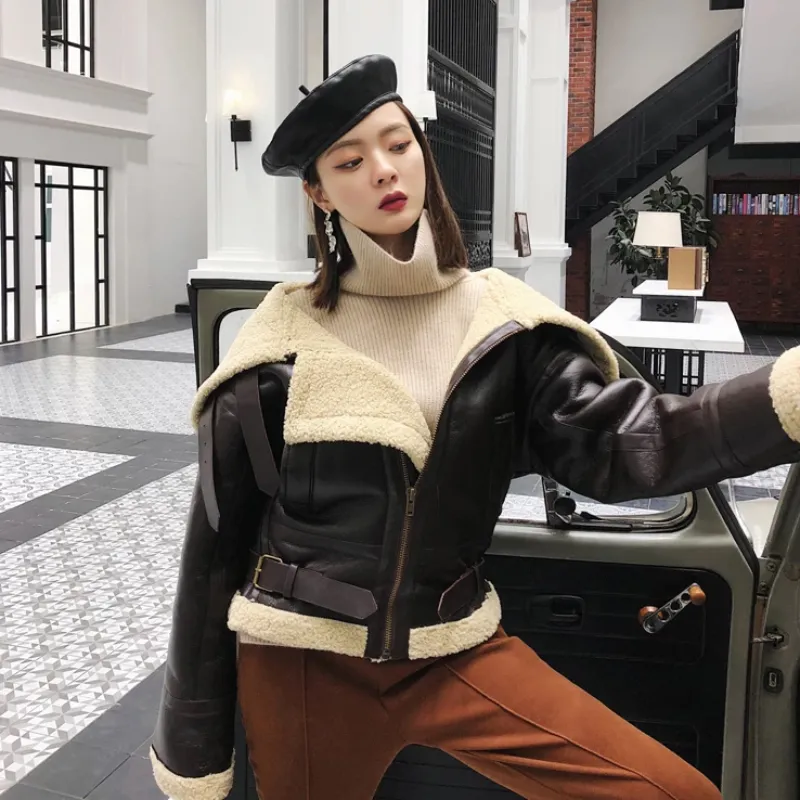Women's Winter Warm Faux Sheepskin Short Coat With Zipper