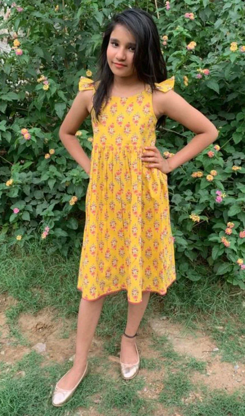Yellow Flutter Sleeves Dress